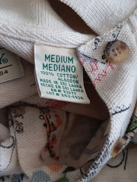 St John’s Bay Floral Script Print Polo Shirt M Cotton Button Short Sleeve - Picture 8 of 8